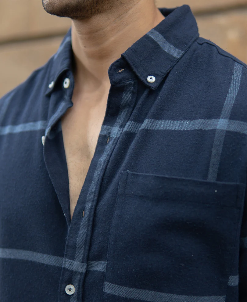 Dark Navy Brushed Checks Shirt - Image 4