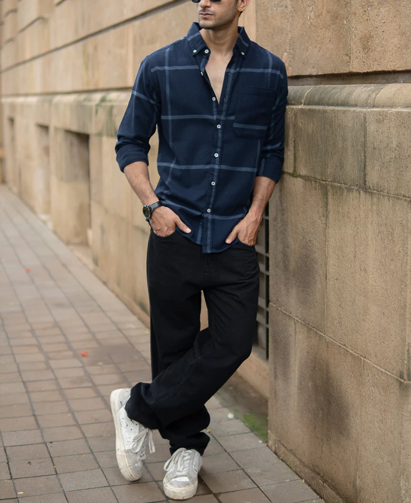 Dark Navy Brushed Checks Shirt - Image 6