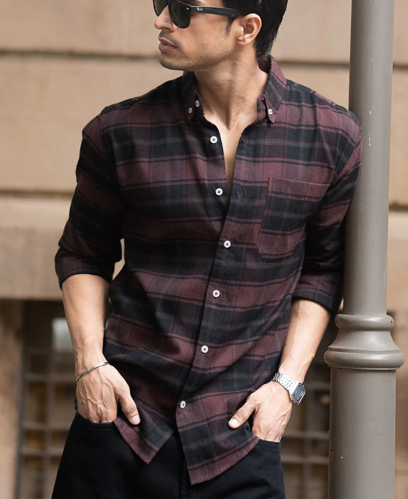 Burnt Brick Lightweight Checks Shirt - Image 2