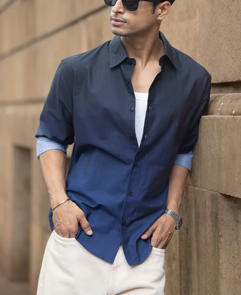 Dark Navy Ombre Print Shirt - Image 2