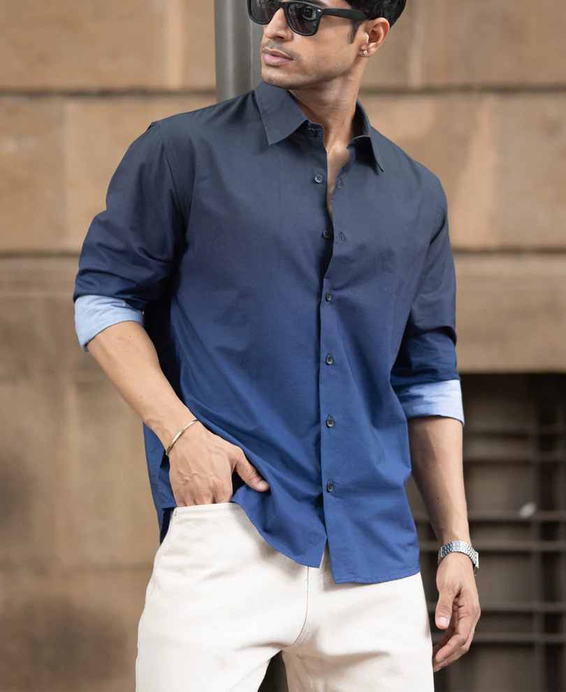 Dark Navy Ombre Print Shirt - Image 3