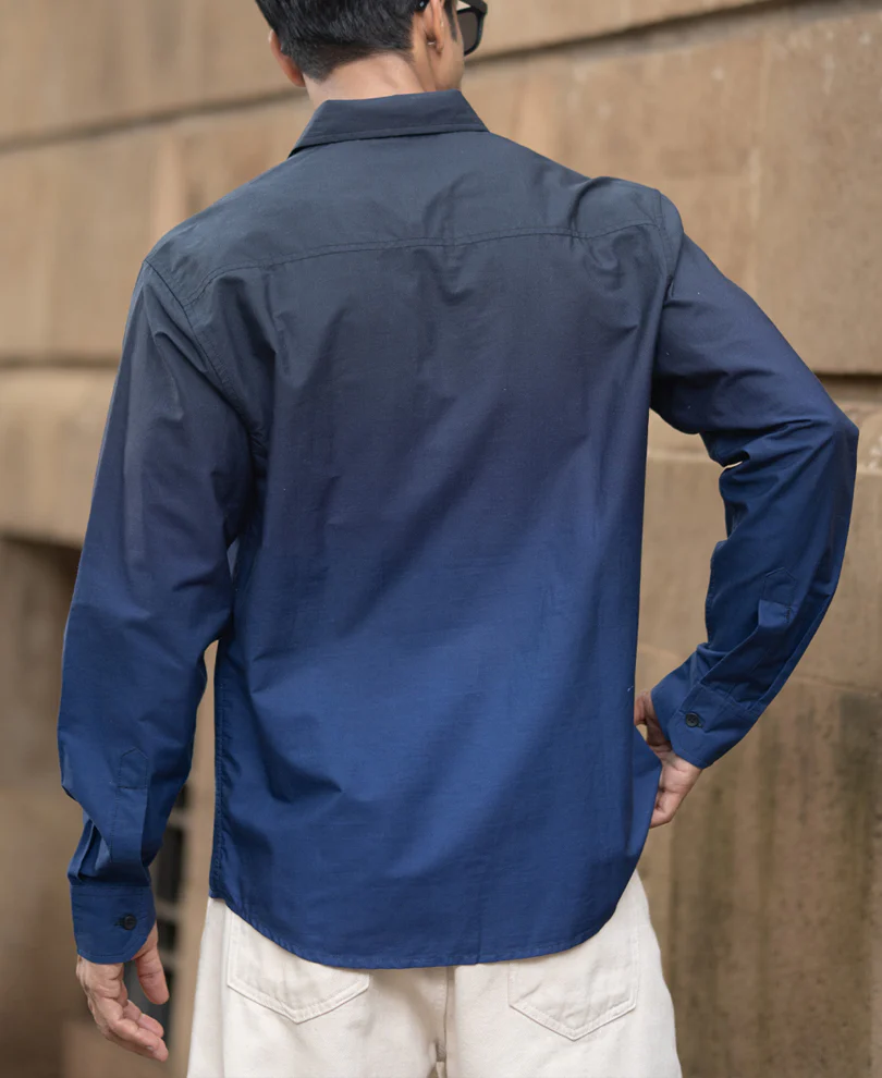 Dark Navy Ombre Print Shirt - Image 6