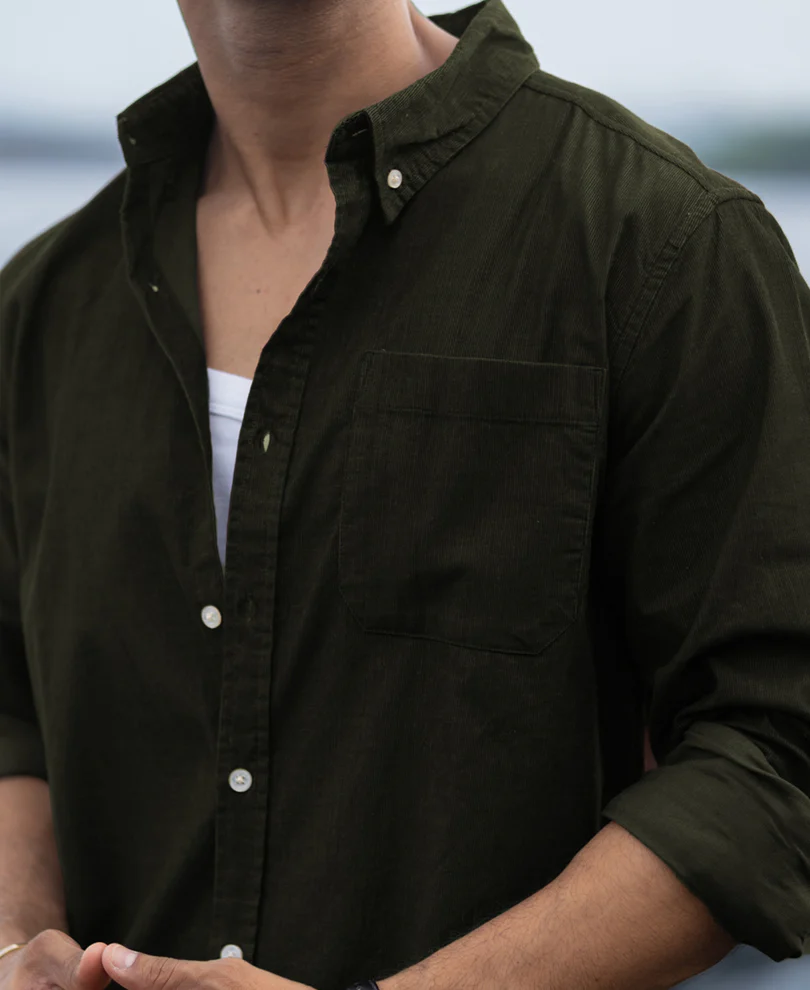 Dark Olive Corduroy Buttondown Shirt