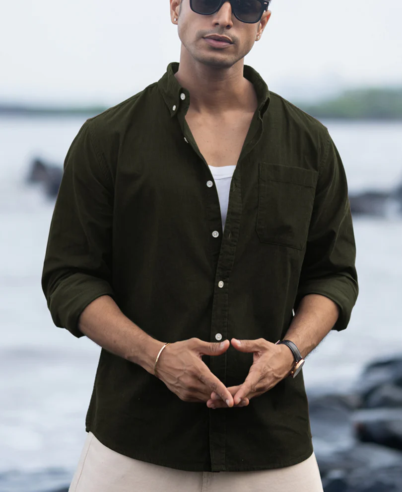 Dark Olive Corduroy Buttondown Shirt - Image 2