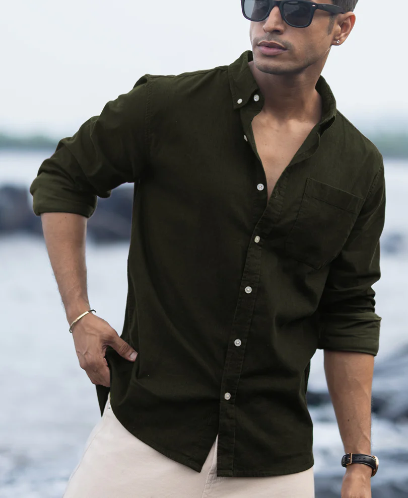 Dark Olive Corduroy Buttondown Shirt - Image 3
