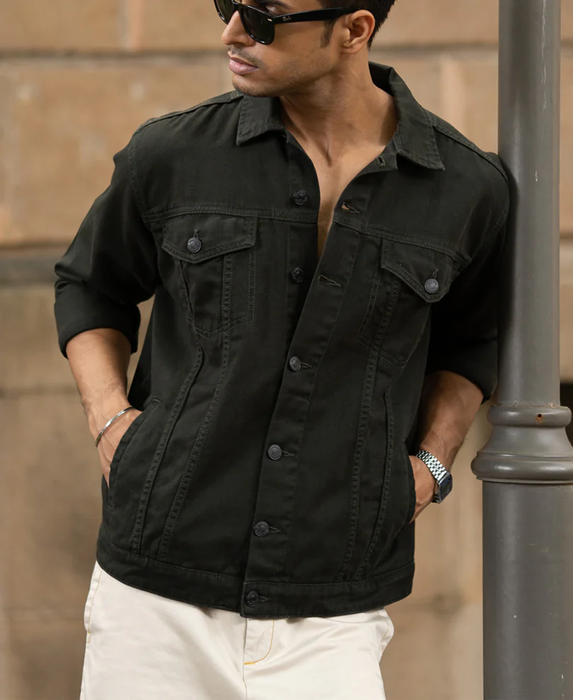 Dark Olive Denim Jacket - Image 3