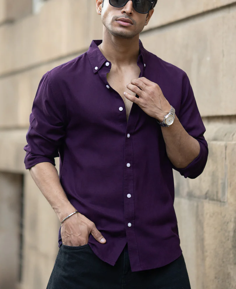 Dark Purple Linen Blend Shirt - Image 3