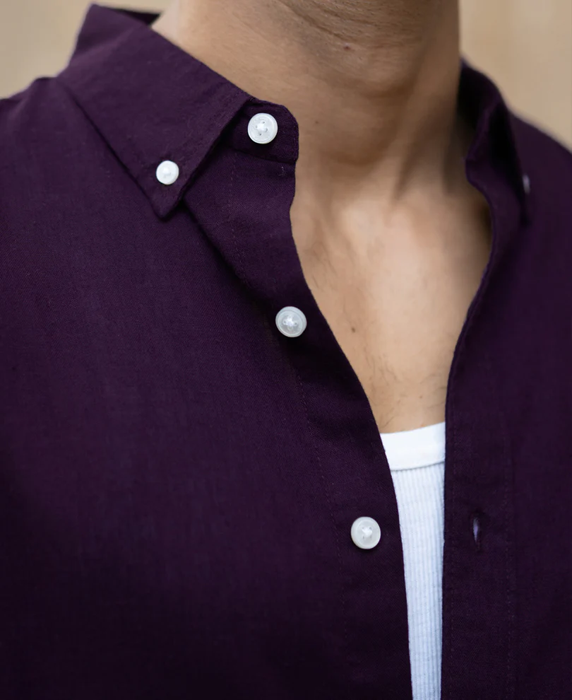 Dark Purple Linen Blend Shirt - Image 4