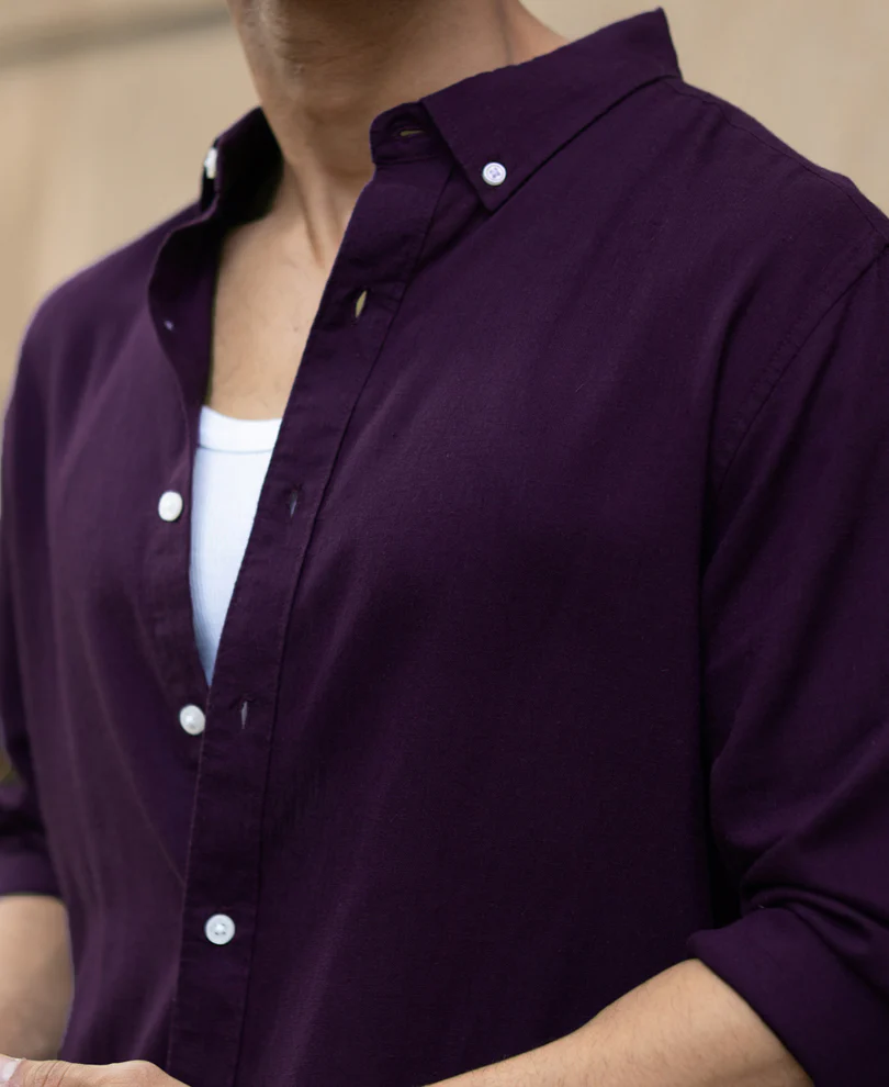 Dark Purple Linen Blend Shirt - Image 5