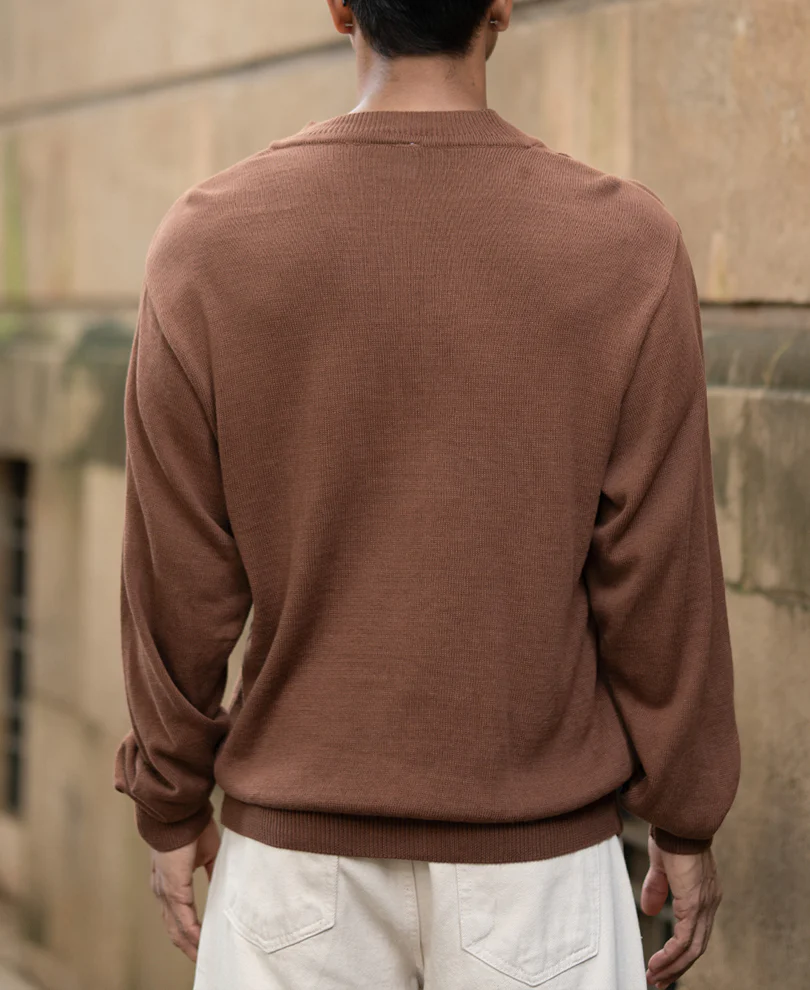 Dark Tan Knitted Henley T-Shirt - Image 5