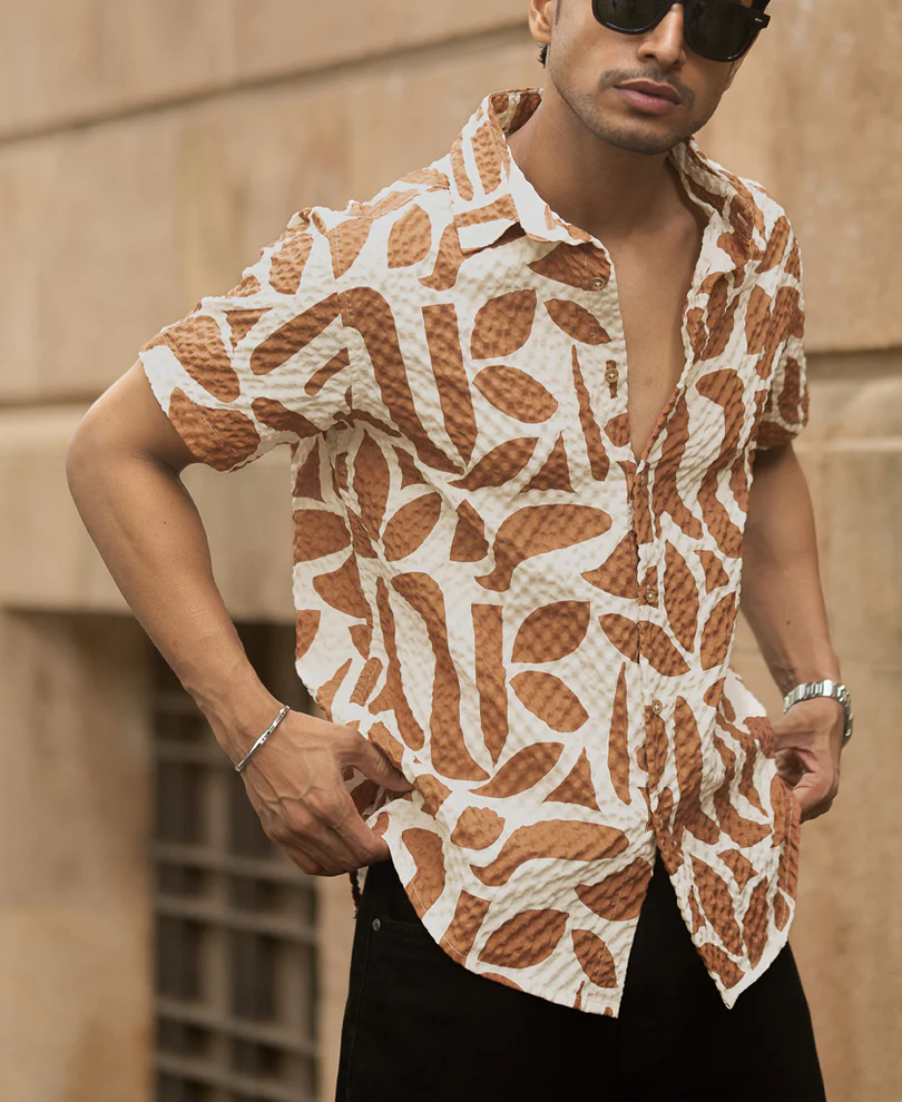 Dark Tan Printed Structured Shirt - Image 2