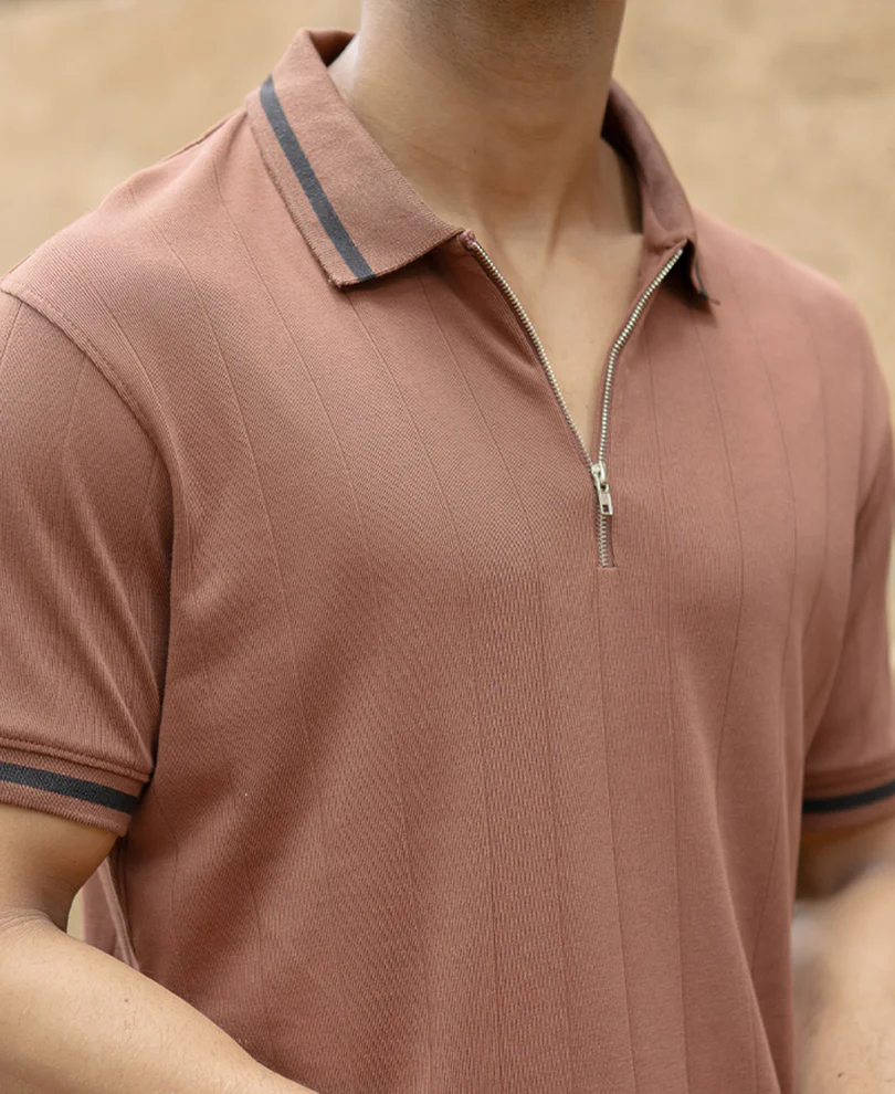 Dark Tan Zipper T-Shirt - Image 2
