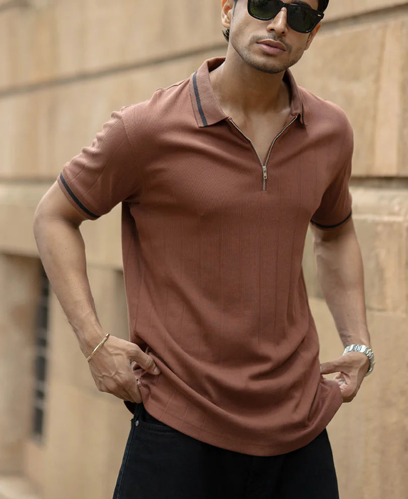Dark Tan Zipper T-Shirt - Image 3