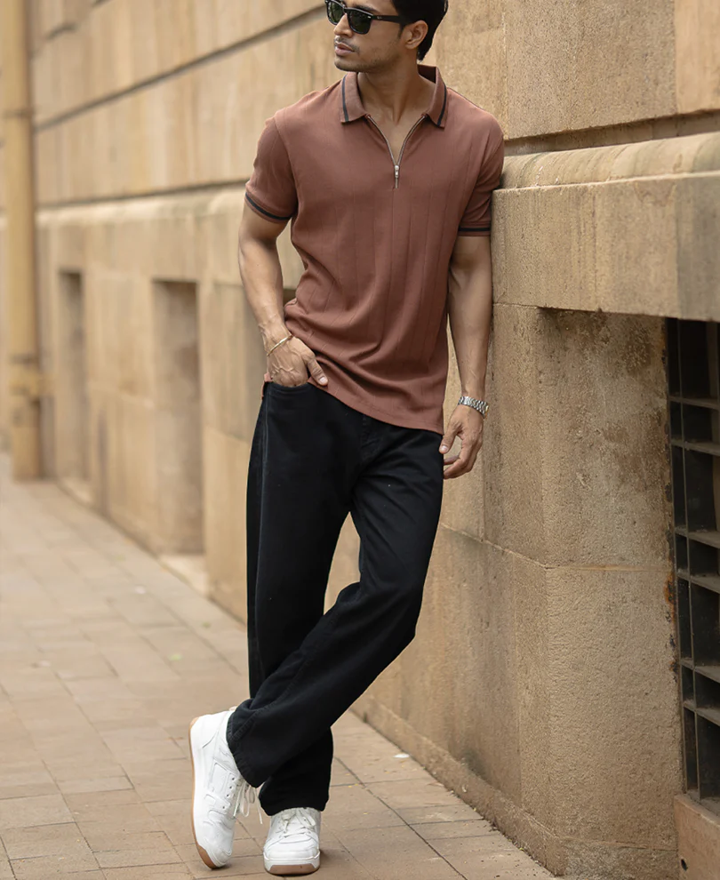 Dark Tan Zipper T-Shirt - Image 6