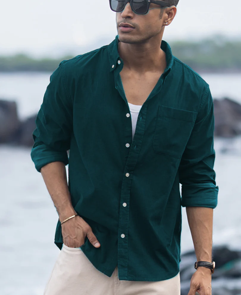 Dark Teal Corduroy Buttondown Shirt - Image 2