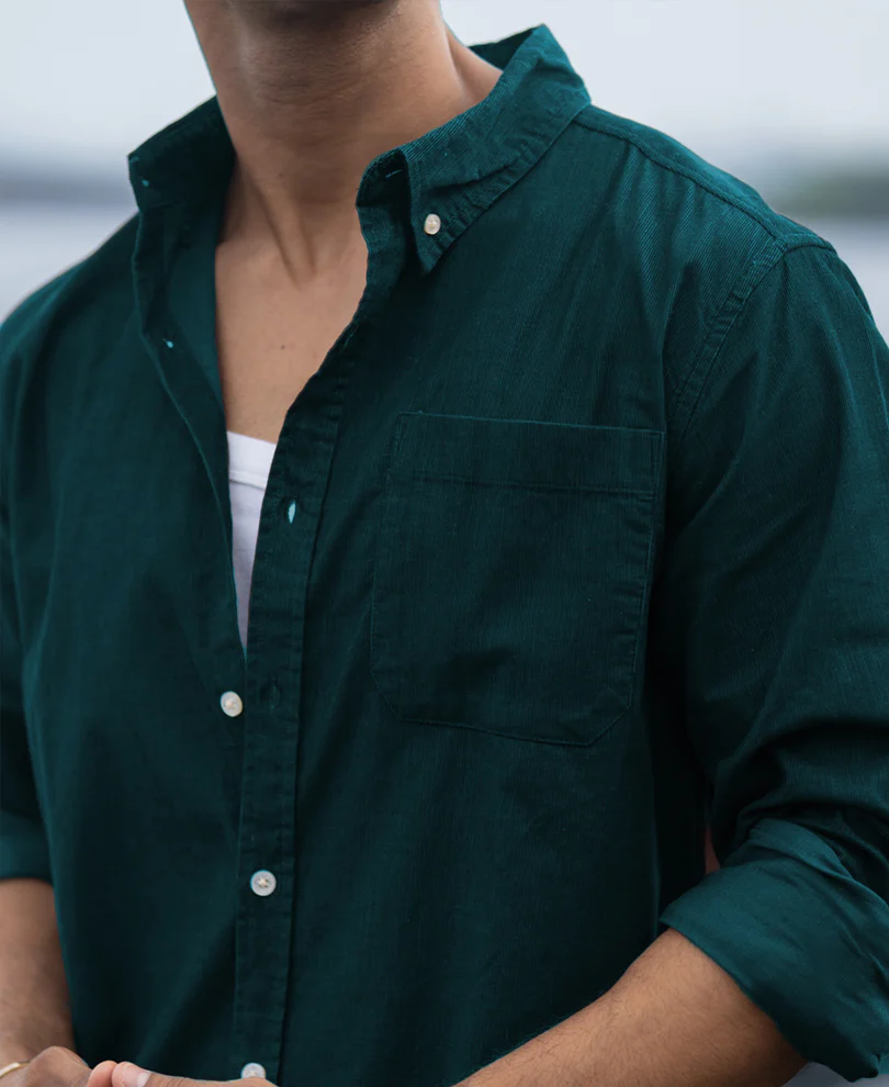 Dark Teal Corduroy Buttondown Shirt - Image 4