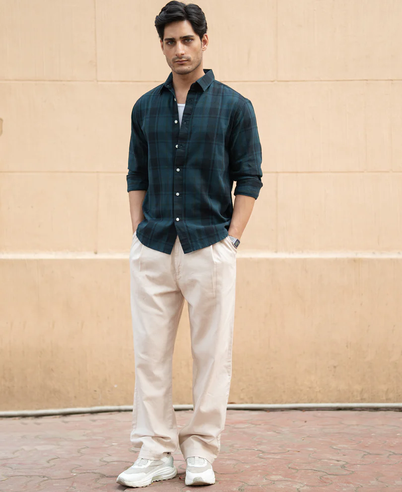Dark Teal Structured Checks Shirt - Image 6