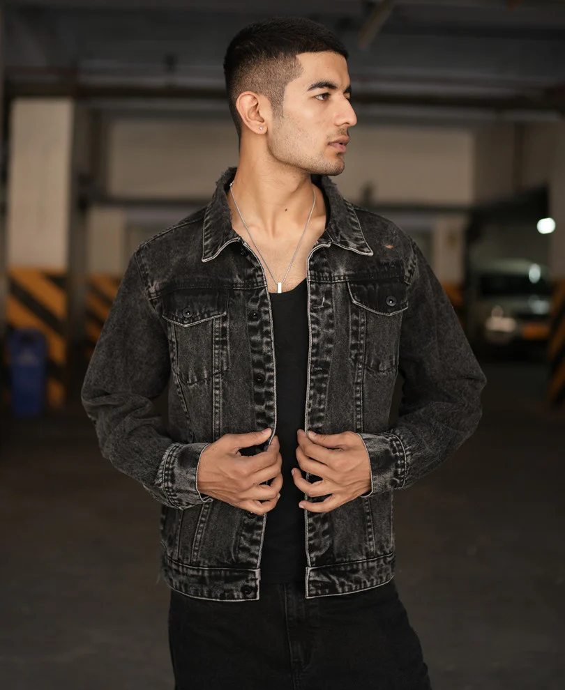 Dusty Black Ripped Denim Jacket - Image 2