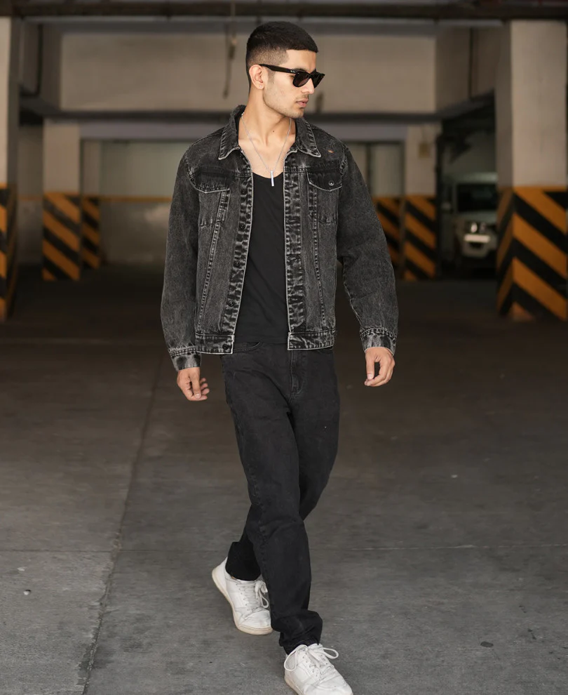 Dusty Black Ripped Denim Jacket - Image 3