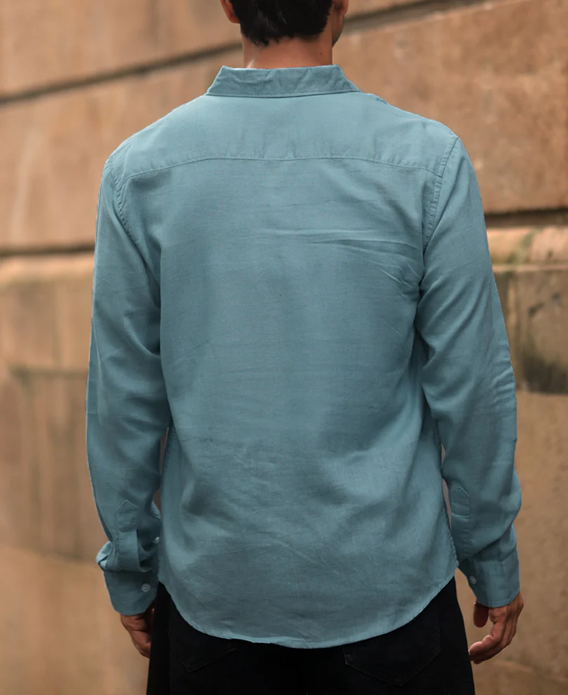 Dusty Blue Linen Blend Shirt - Image 5