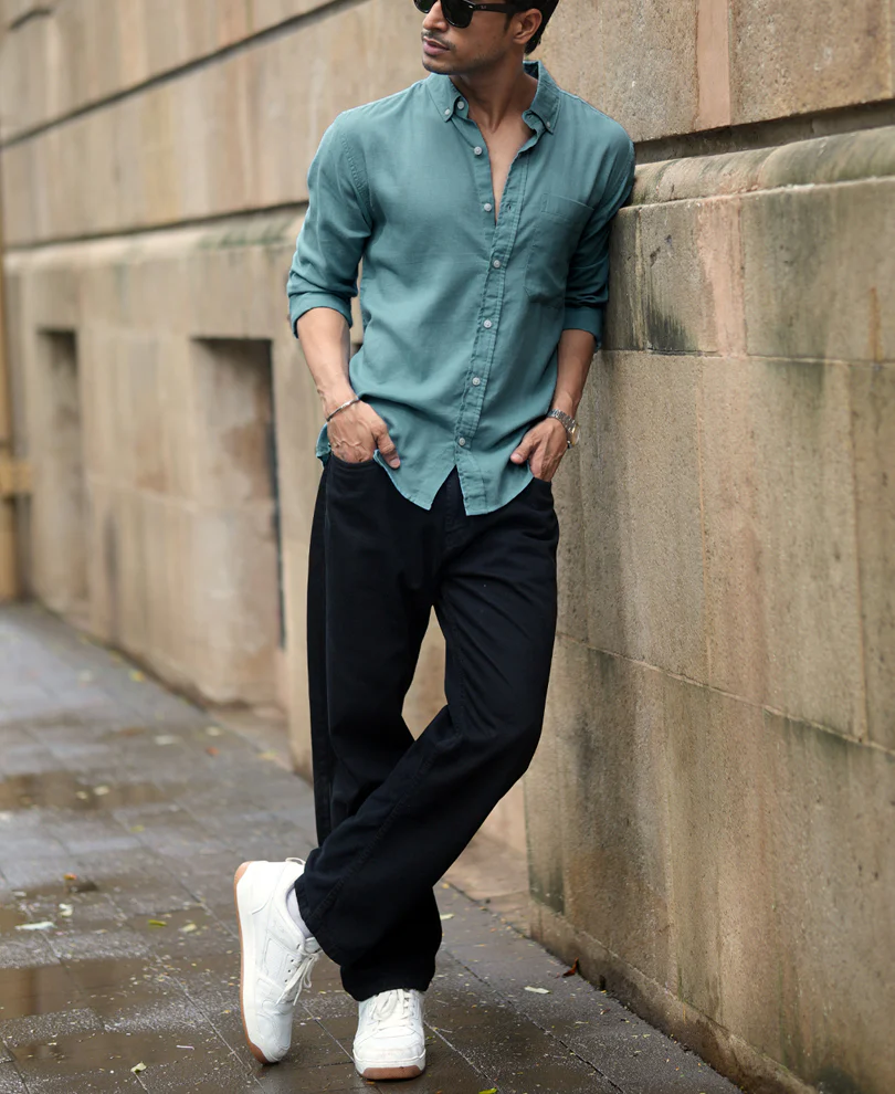 Dusty Blue Linen Blend Shirt - Image 6