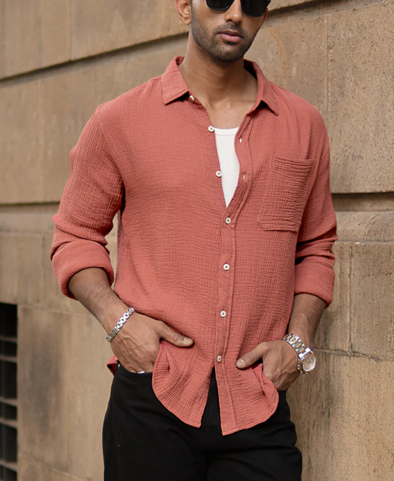 Dusty Coral Crinkled Shirt - Image 3