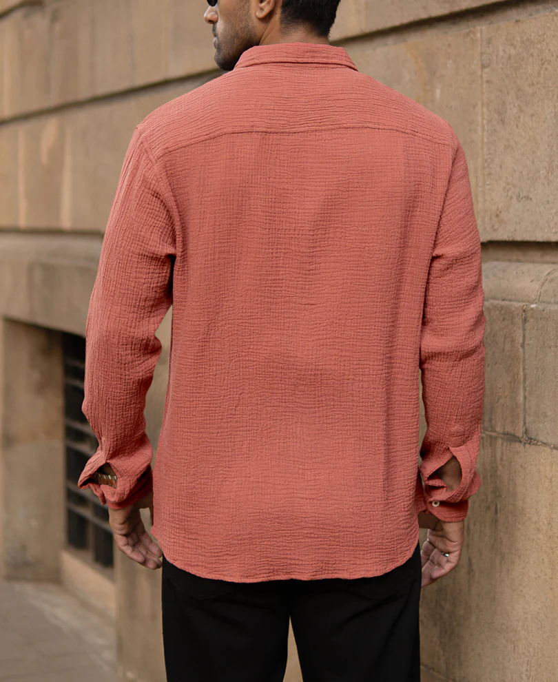 Dusty Coral Crinkled Shirt - Image 6