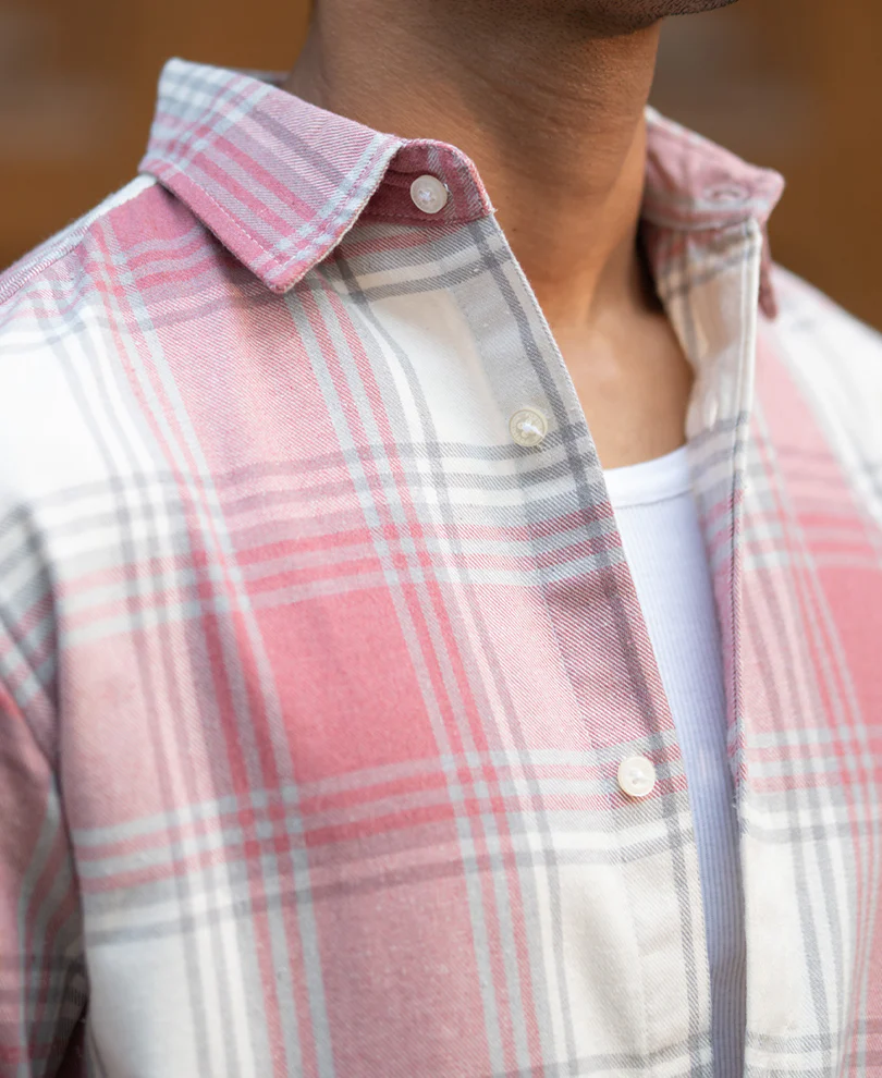 Dusty Rose Brushed Checks Shirt - Image 4