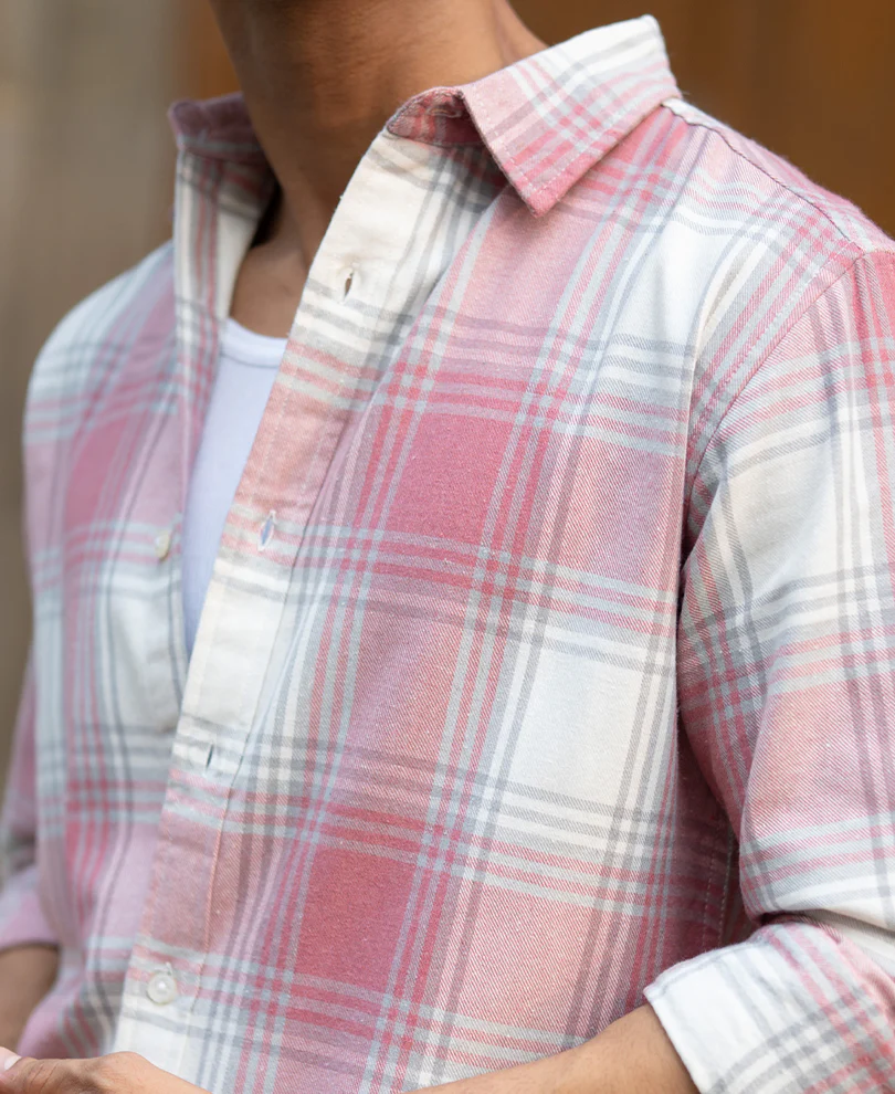 Dusty Rose Brushed Checks Shirt - Image 5