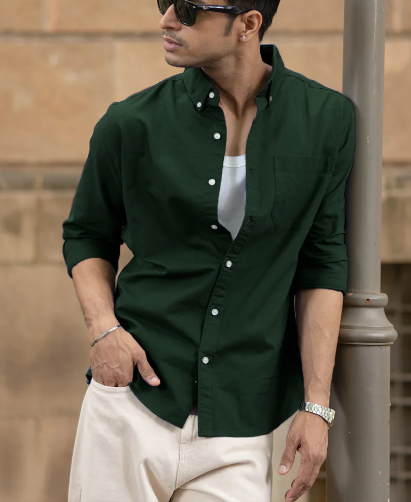 Emerald Green Cotton Oxford Shirt - Image 3