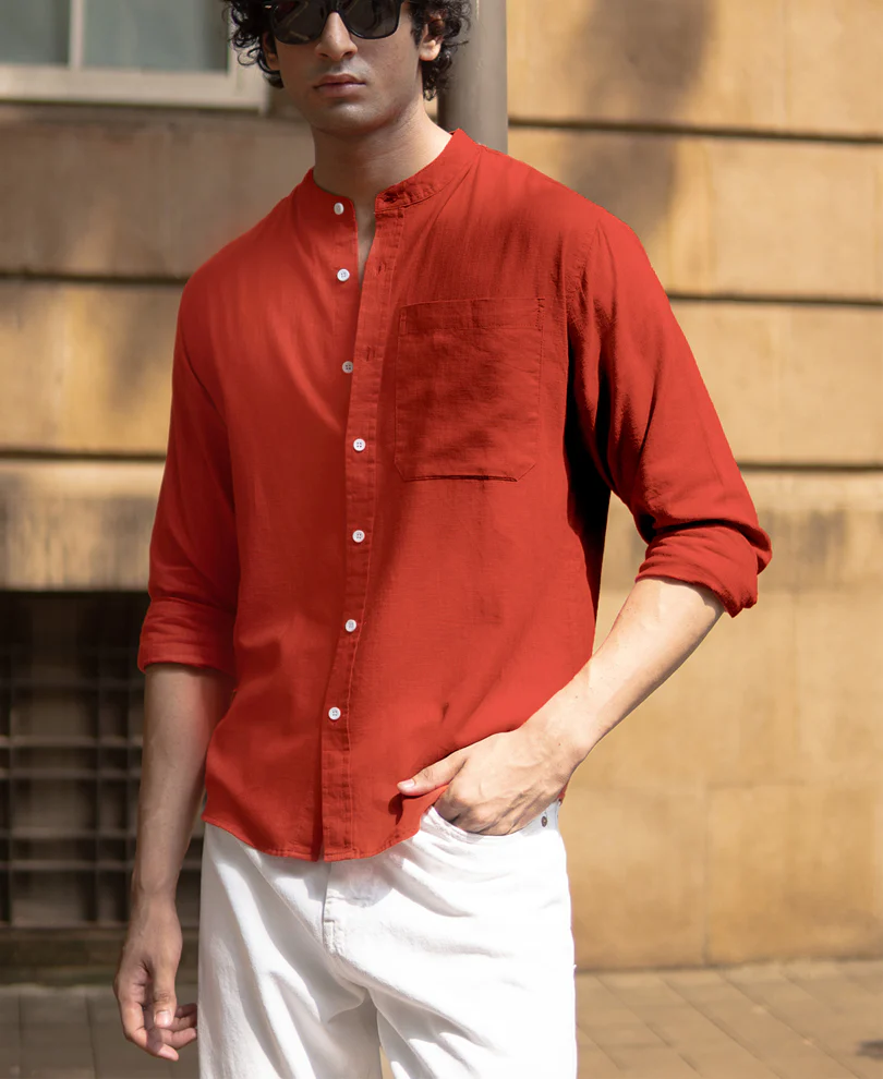 Fiery Red Lightweight Full Sleeves Shirt - Image 5