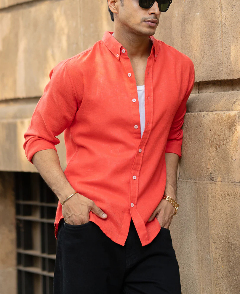 Fiery Red Lightweight Linen Shirt - Image 2