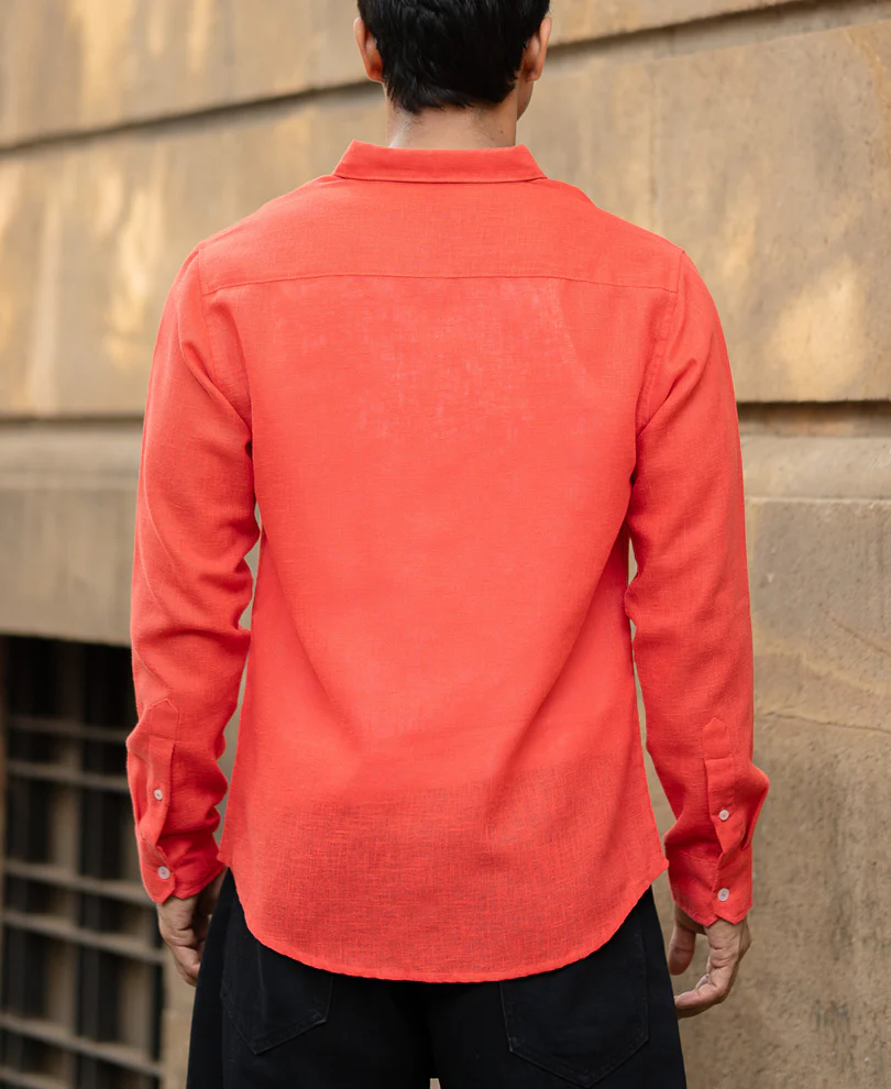 Fiery Red Lightweight Linen Shirt - Image 5