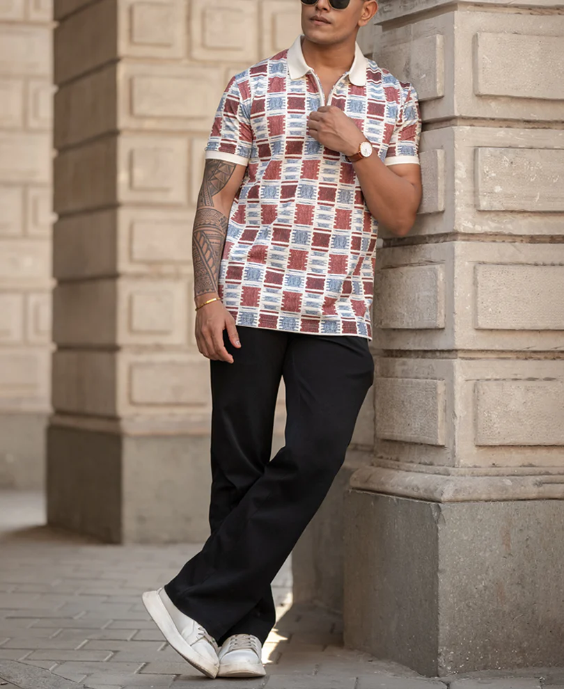 Geometric Print Polo T-Shirt Regular Fit - Image 6