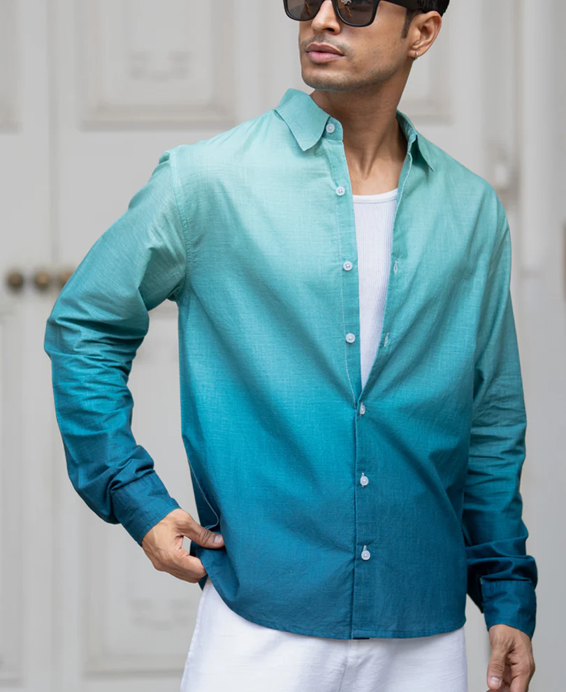 Green & Blue Lightweight Ombre Shirt - Image 3