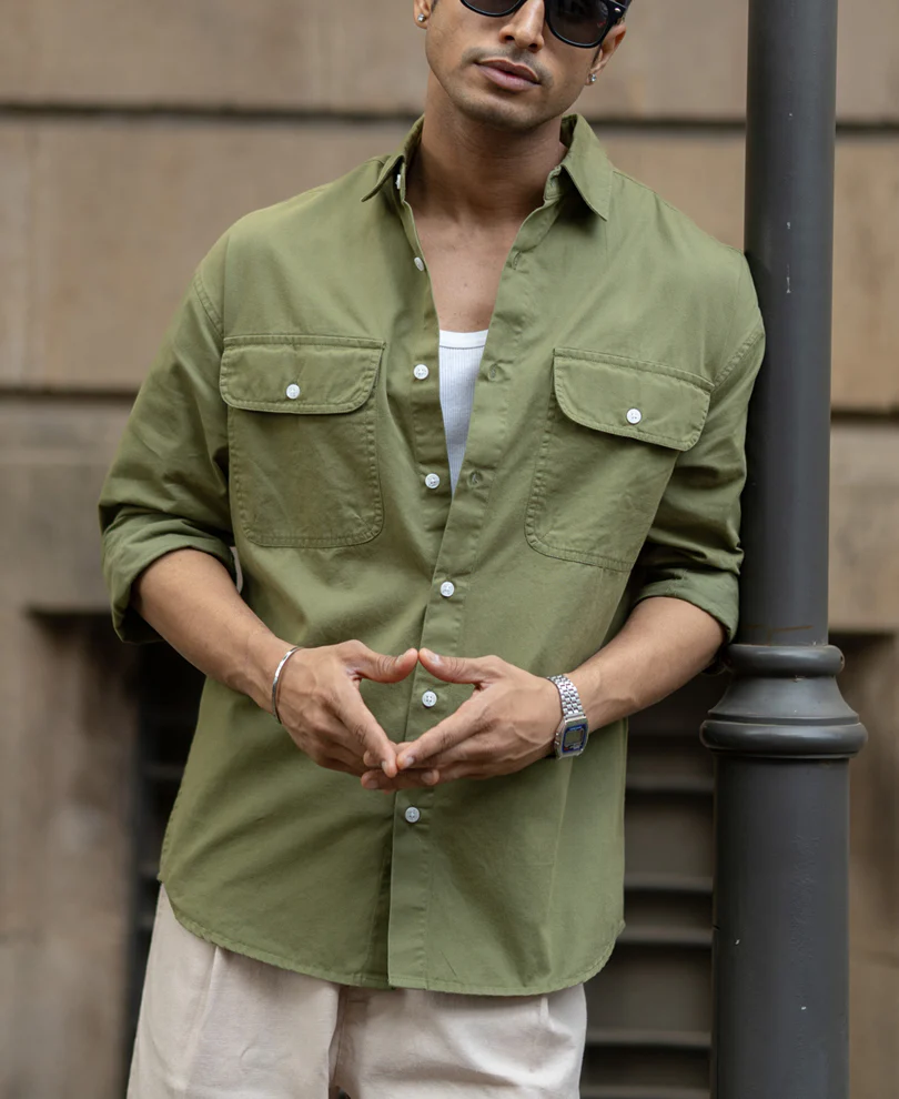 Green Double Pocket Lightweight Shirt - Image 2