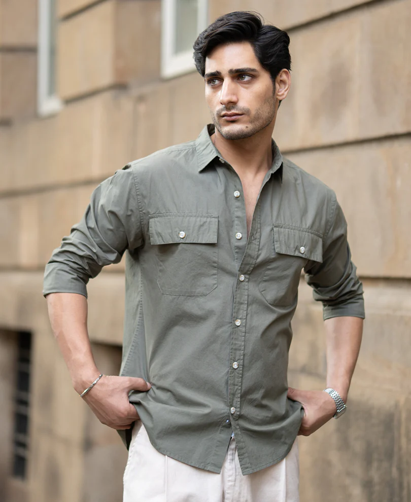 Green Double Pocket Lightweight Shirt - Image 2