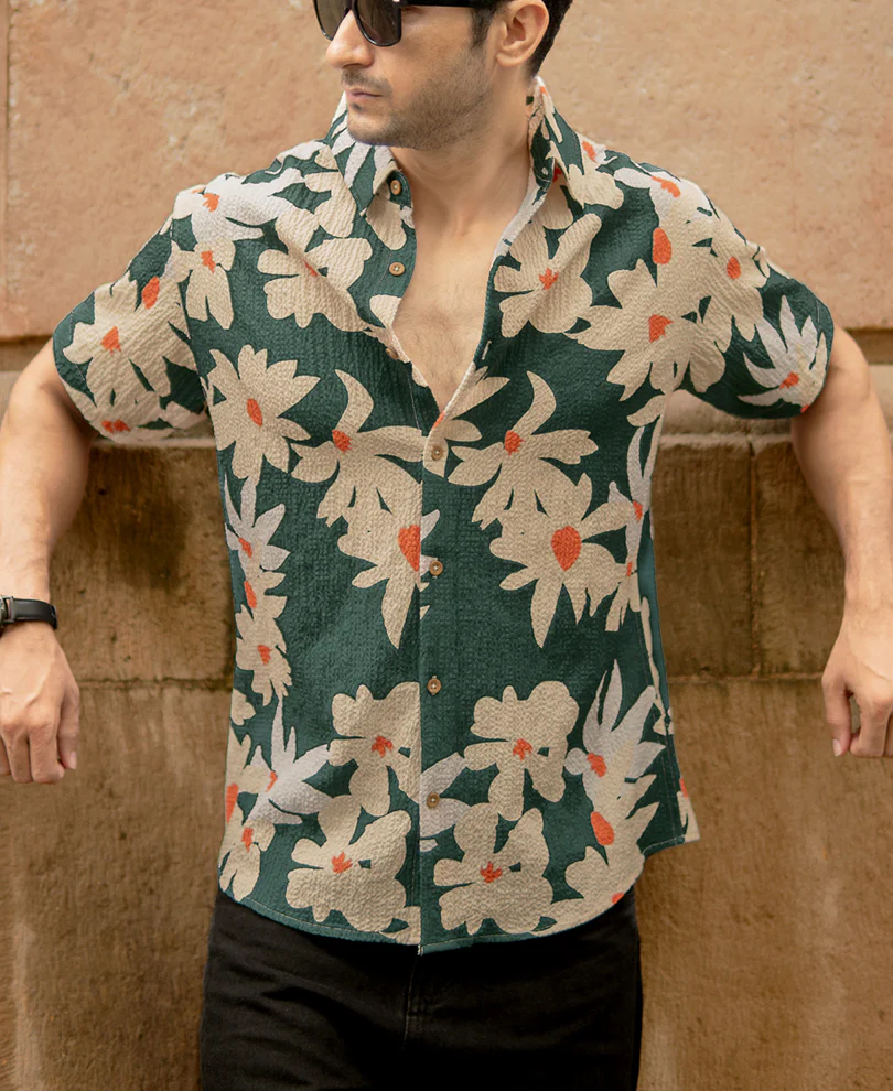 Green Floral Structured Shirt - Image 2