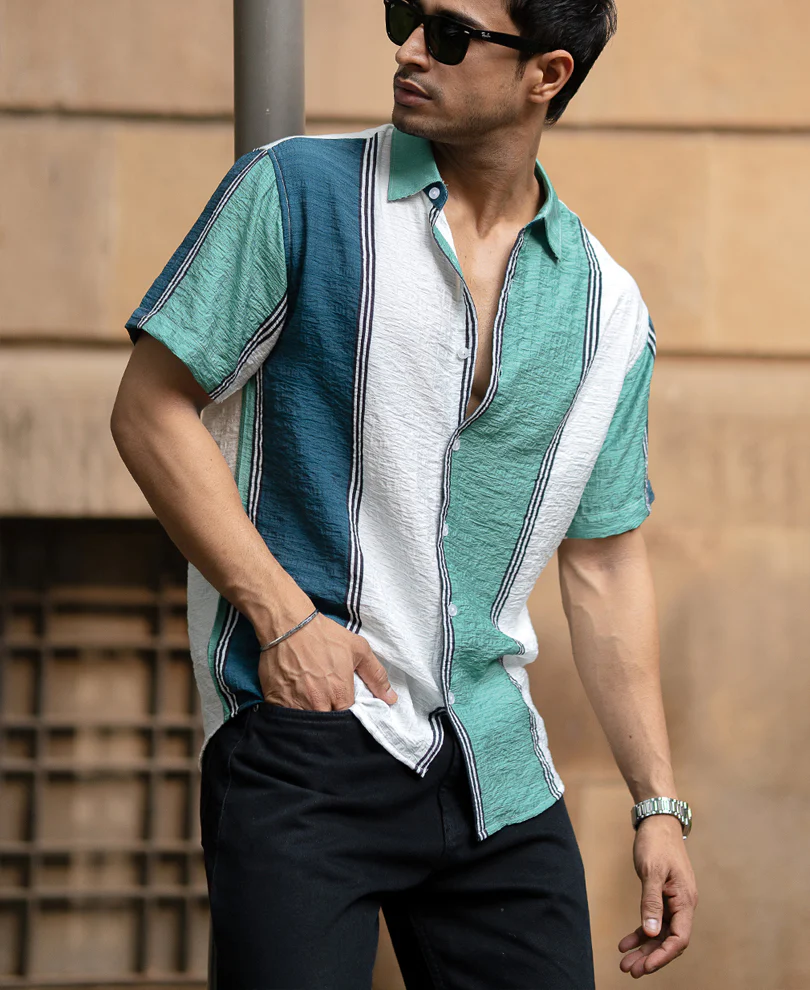 Green Lightweight Structure Stripe Shirt - Image 2