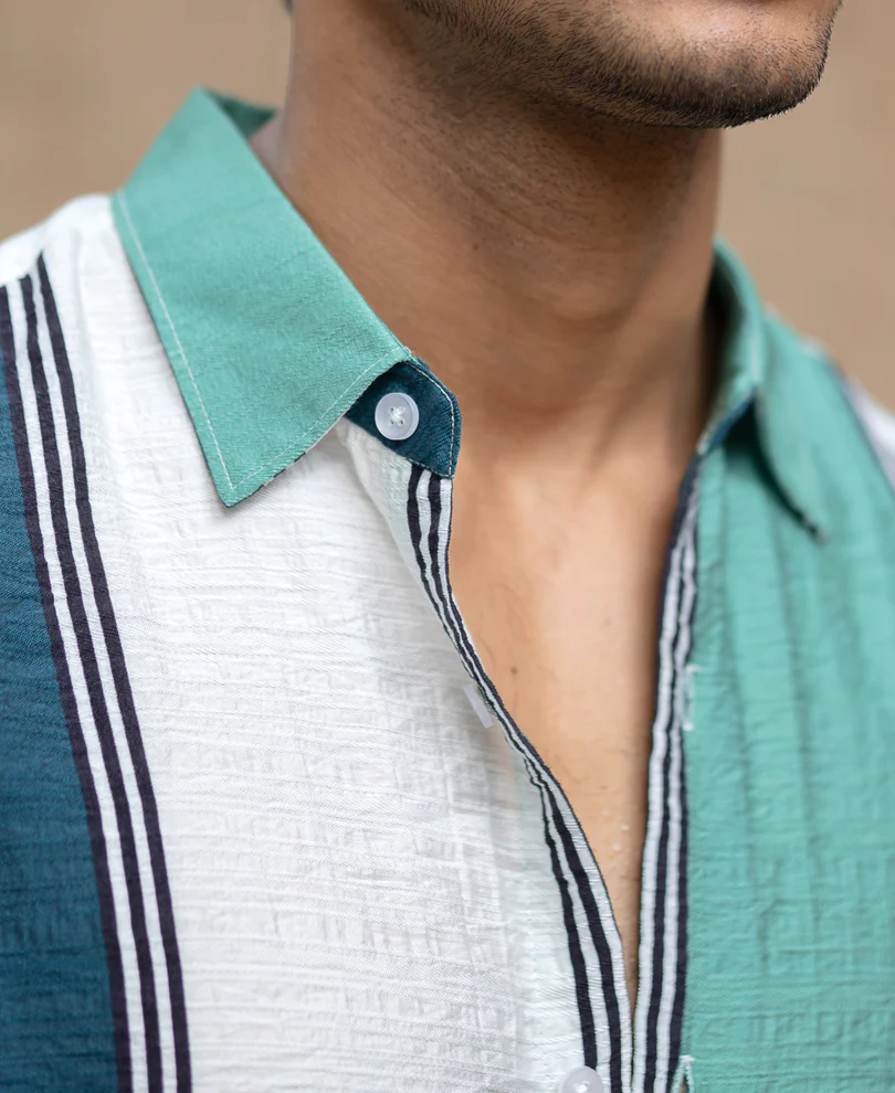 Green Lightweight Structure Stripe Shirt - Image 3