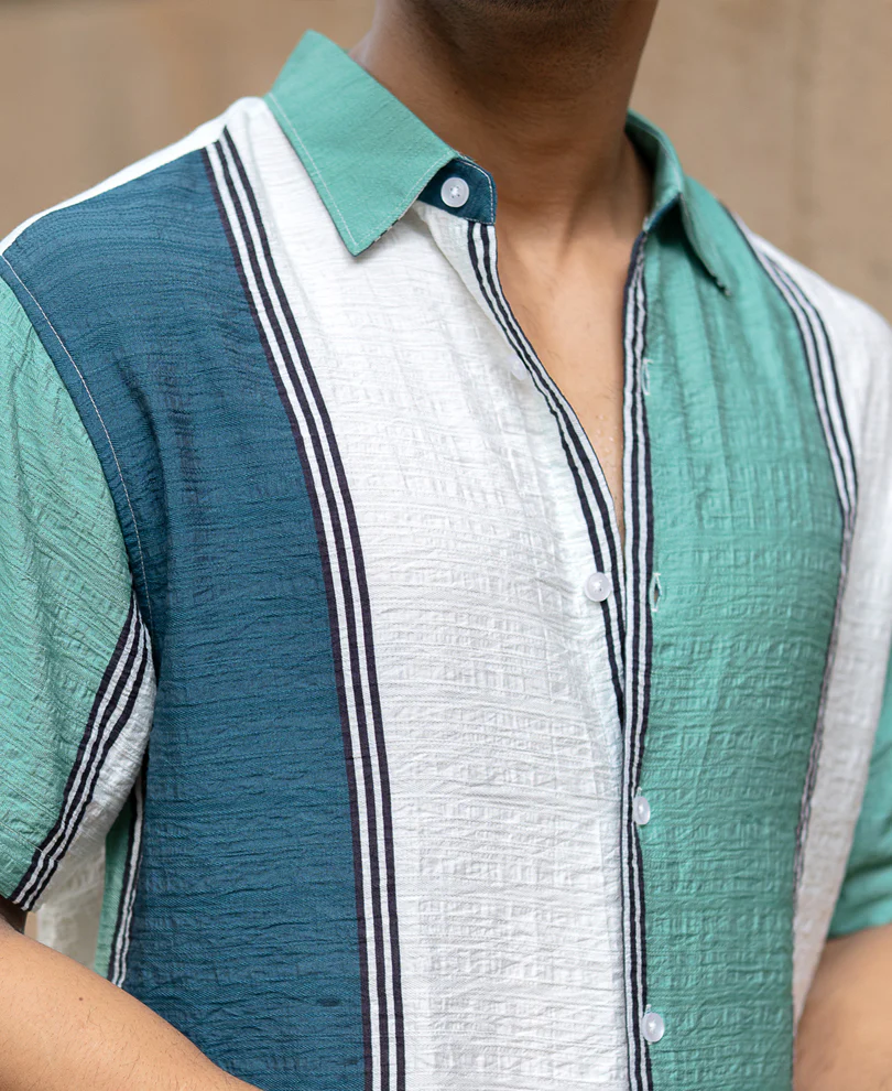 Green Lightweight Structure Stripe Shirt - Image 4