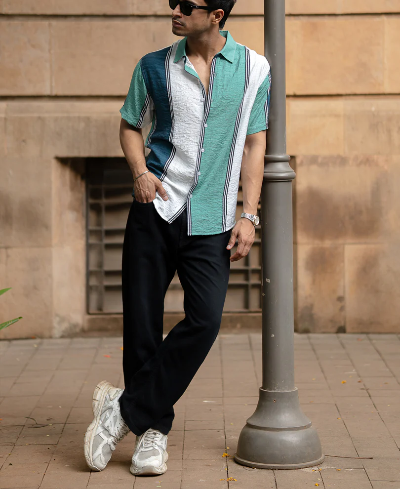 Green Lightweight Structure Stripe Shirt - Image 6