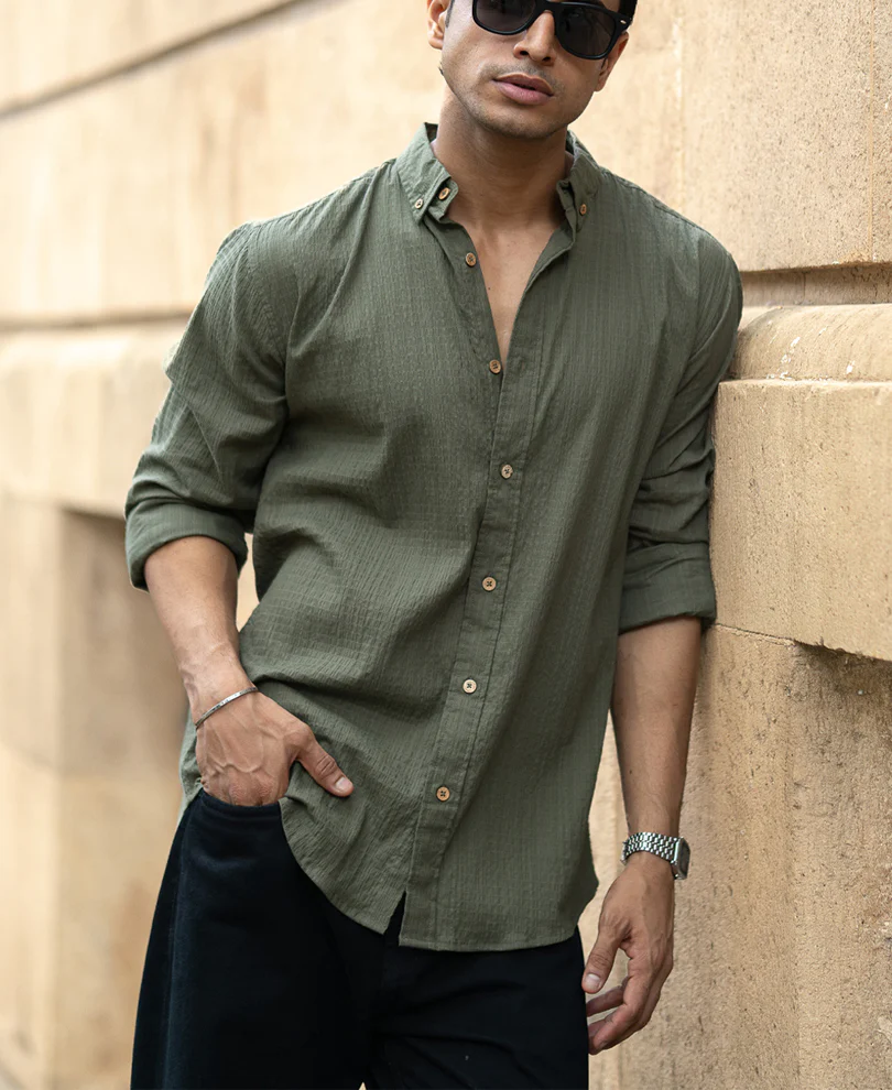 Green Lightweight Structured Shirt - Image 2