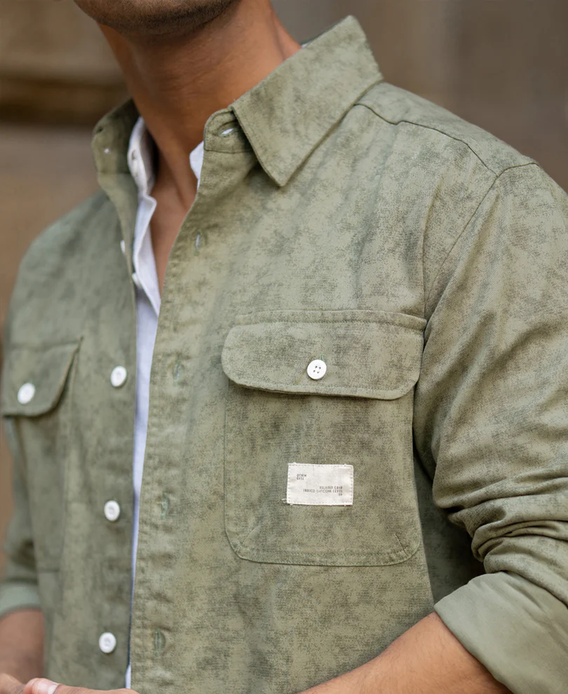 Green Printed Structure Shirt - Image 4