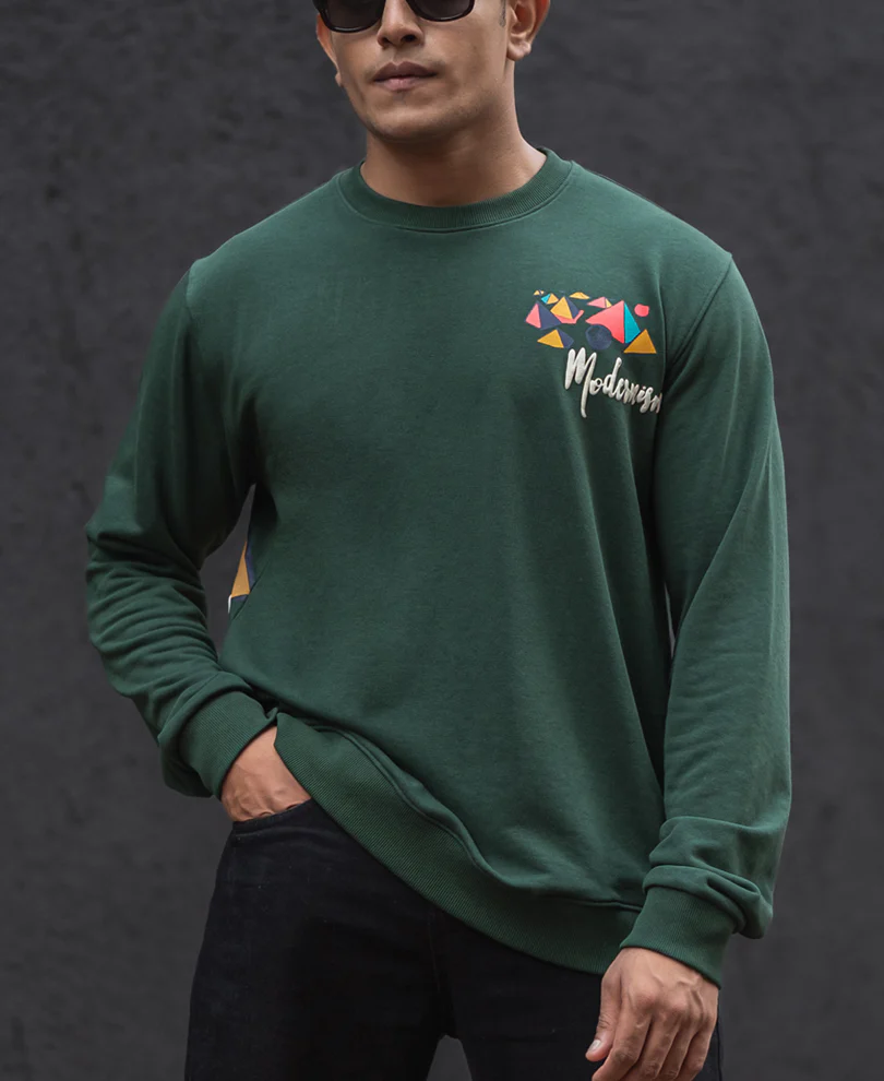 Green Regular Fit Full Sleeves Printed T-Shirt - Image 2