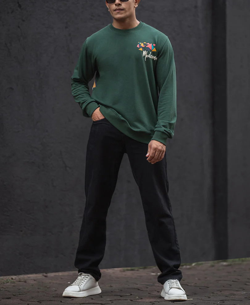 Green Regular Fit Full Sleeves Printed T-Shirt - Image 6