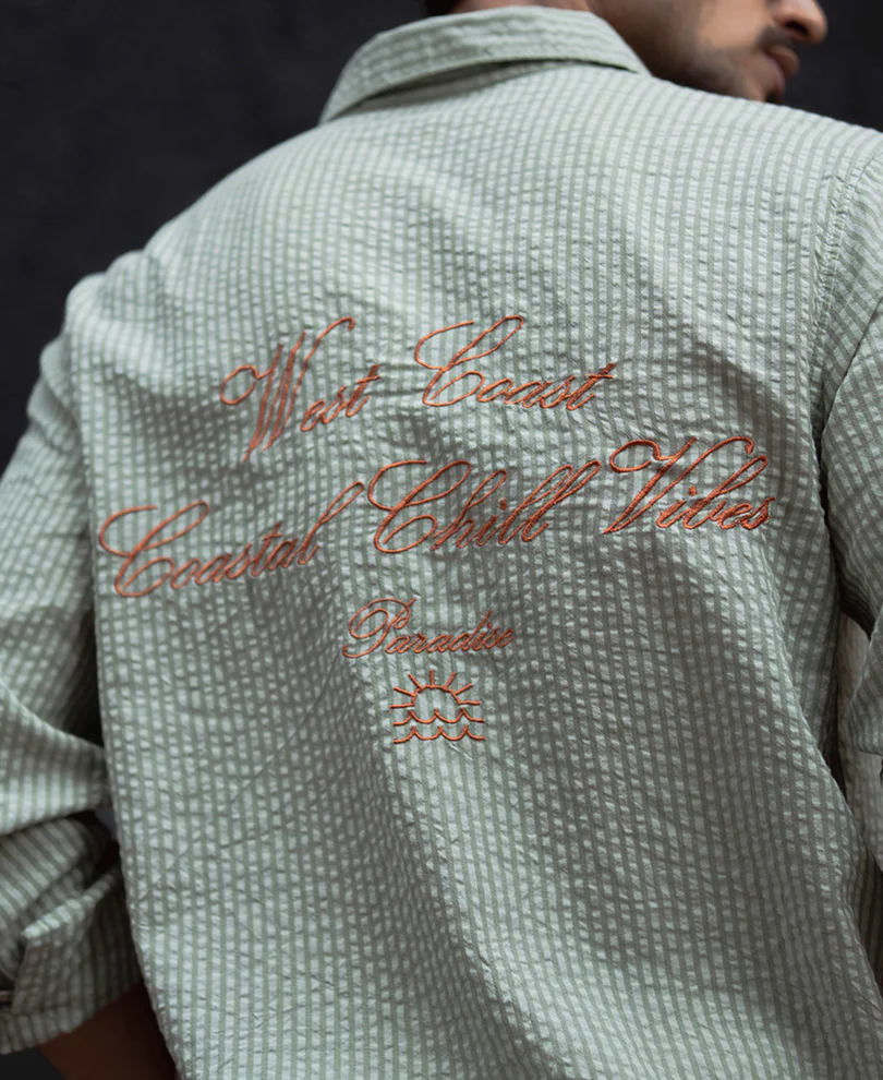 Green Stripes Printed Regular Fit Full Sleeves Shirt - Image 3
