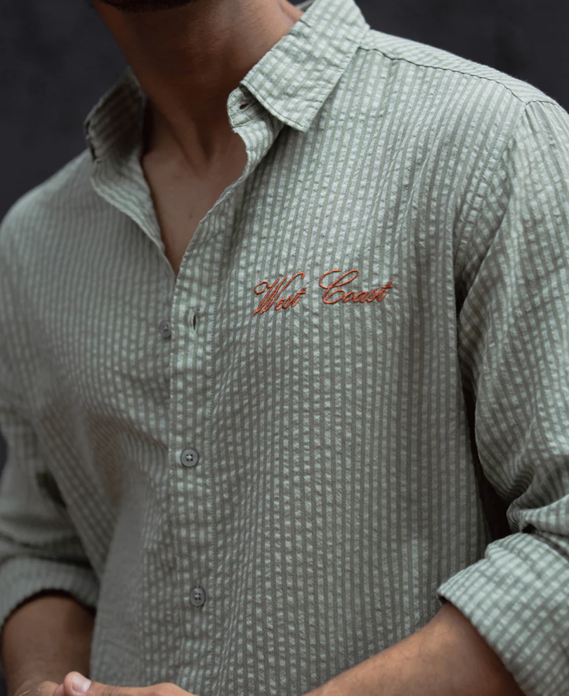 Green Stripes Printed Regular Fit Full Sleeves Shirt - Image 5