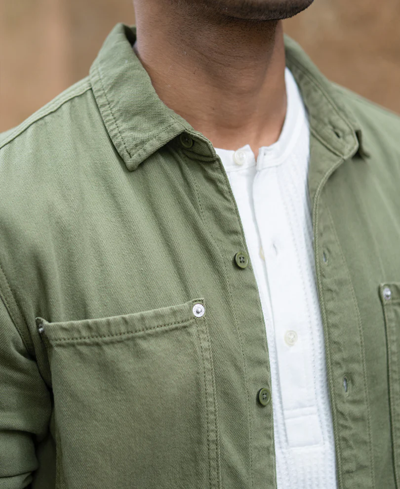 Green Textured Cotton Overshirt - Image 4