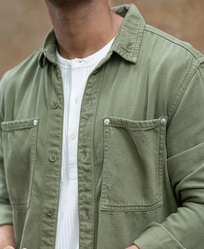 Green Textured Cotton Overshirt - Image 5